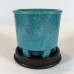 Blue Graniver cactus pot with black dish by A.D. Copier