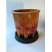 Red / Orange flamed Graniver cactus pot with original black dish by A.D. Copier
